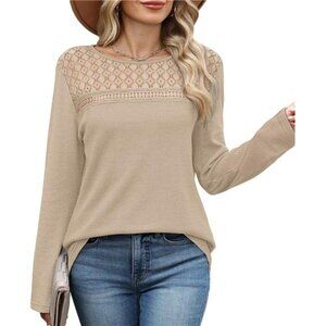 Lace Long Sleeve Top | Lightweight Waffle Knit Mesh Sweater Casual & Dressy